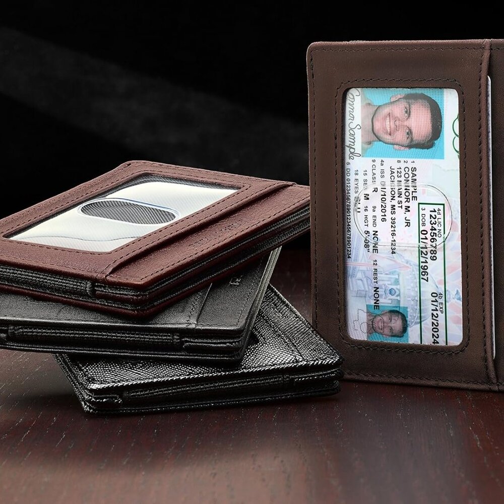 Stylish RFID Sleeve Wallet - Premium Texas Brown Leather Money Clip for 10 Cards - Picture 5 of 6